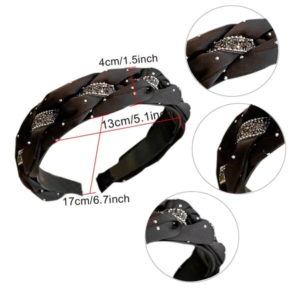 Women's Crystal Hair Bands Set Non Slip Wide Weaving Elegant Accessory - Picture 2 of 6